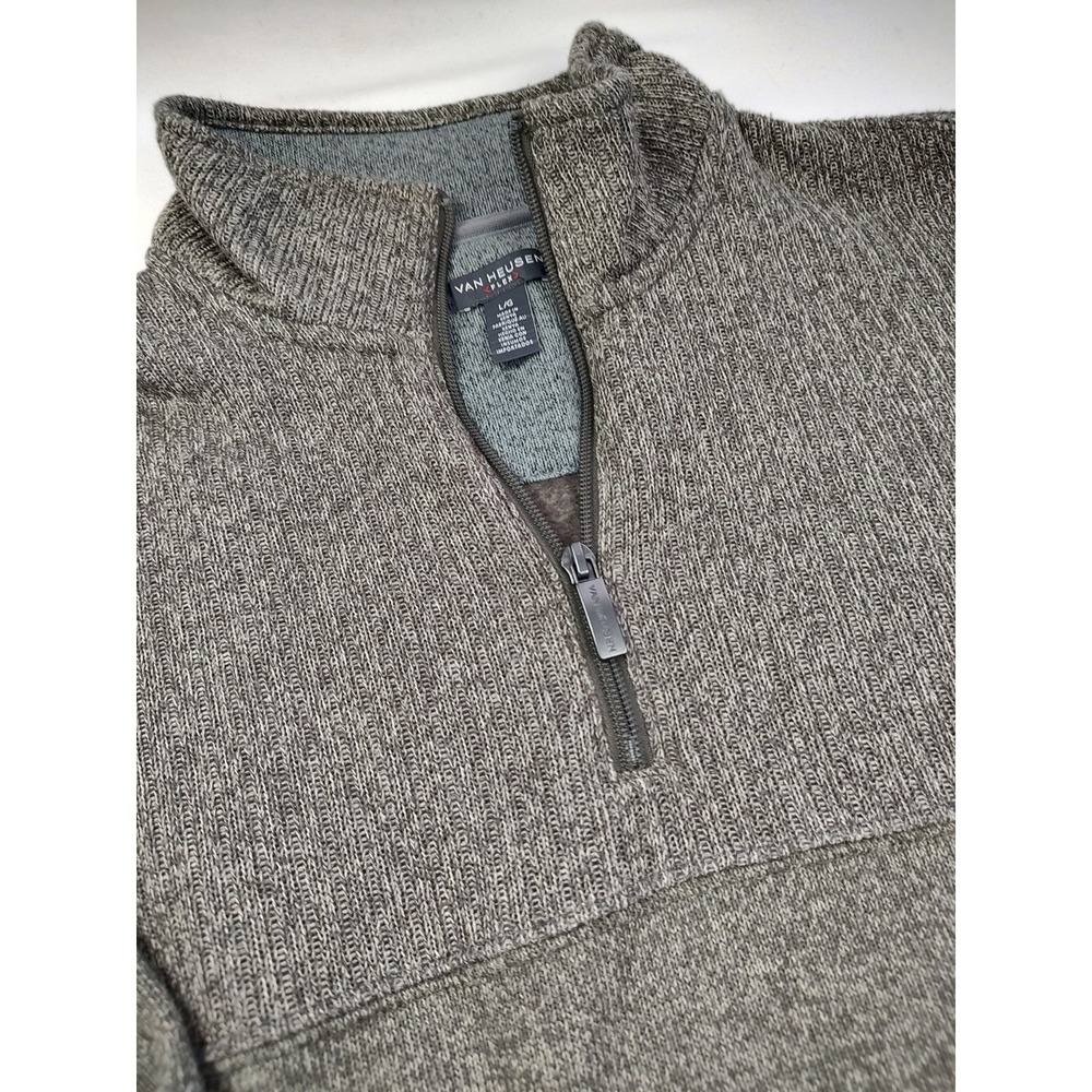 Men Size L - Van Heusen Flex Grey Quarter Zip Sweater - Good Cond!